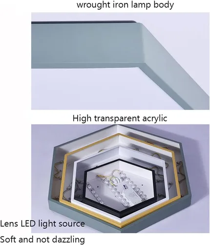 Vista 7 de Moderna iluminación hexagonal de acrílico empotrado, luces de techo LED macarrón, luz de tres tonos, luz empotrada, luz de techo LED de montaje