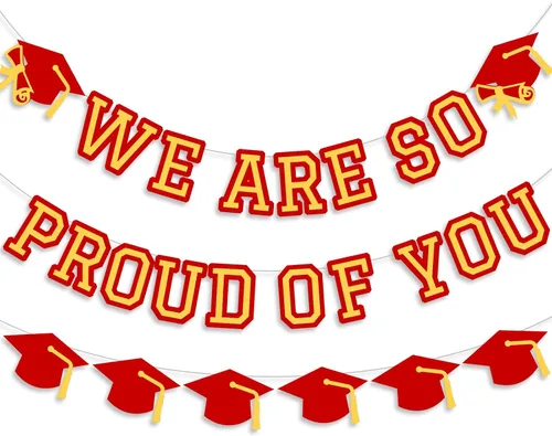 Vista 18 de Letrero con texto en inglés «We Are So Proud Of You», decoración de fiesta de graduación, guirnalda de tapa de felicitaciones, letrero de pared, Azul