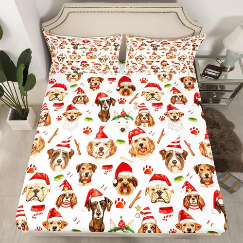 Vista 40 de Juego de sábanas con diseño de Papá Noel y muñeco de nieve para niños, niñas y niños, de temática navideña, juego de cama con diseño de árbol
