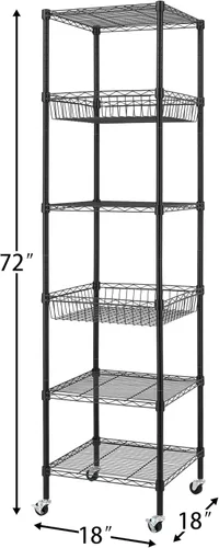 Vista 4 de Finnhomy Estantería de alambre resistente de 6 niveles con ruedas de 18 x 18 x 72 pulgadas, 6 estantes, estante de almacenamiento de metal, tubo