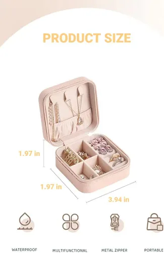 Vista 7 de Sazfli Joyero de viaje, pequeñas cajas organizadoras de joyas, estuche de joyería portátil para mujeres y niñas, de piel sintética, mini organizador