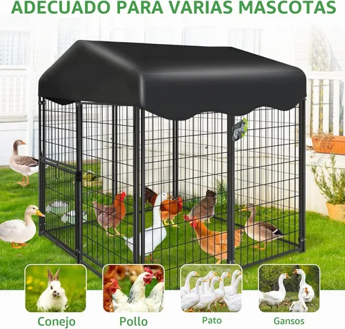 Vista 7 de Perrera para Perros al Aire Libre 4x4.2x4.5 pies, Perrera Exterior para Perros con Techo, Perreras Grandes para Perros con Puerta Giratoria y 2