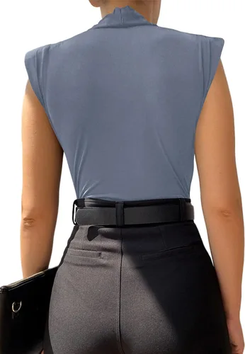 Vista 18 de LYANER Leotardo sin mangas fruncido con cuello en V para mujer