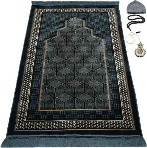Vista 8 de Modefa Alfombra de oración turca de terciopelo islámico, gruesa, ancha y suave, para hombres y mujeres, doble felpa grande Janamaz - Regalo de Eid