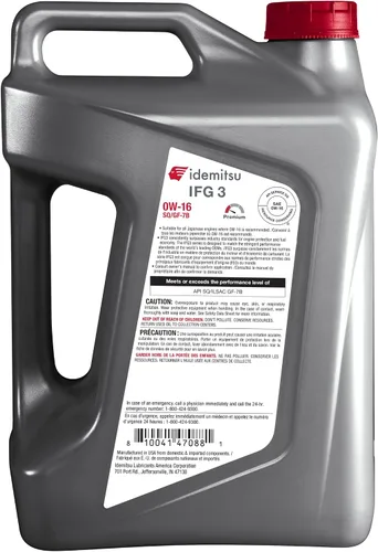 Vista 2 de Idemitsu IFG3 0W-16 SP/GF-7B Aceite de motor sintético completo – 5 cuartos de galón Eficiencia avanzada de combustible y protección del motor
