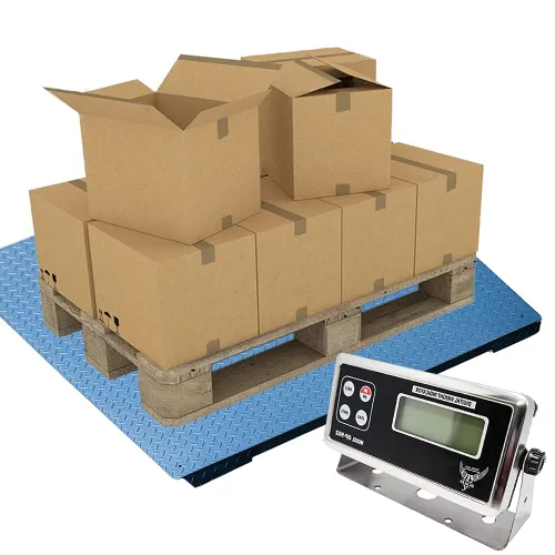 Vista 2 de Báscula de suelo industrial PEC, básculas digitales precisas para palets con indicador para pesaje de almacén o envío, 24 x 24 pulgadas/2500 x 0.5