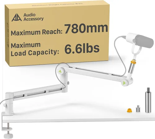 Vista 10 de AA AUDIO ACCESSORY Soporte de escritorio con brazo de micrófono (diseño para micrófono pesado) capacidad de carga de 6.6 libras, bloqueo