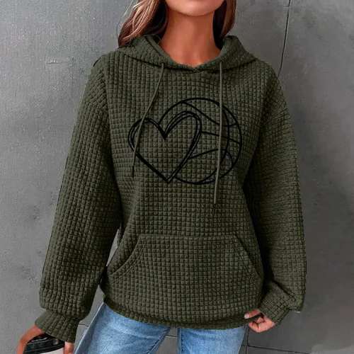 Vista 2 de SHENGXINY Womens Basketball Sweatshirts Cute Heart Basketball Graphic Hoodies Trendy Waffle Hooded Pullover Hoody Loose Tops