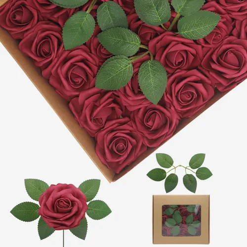 Vista 58 de Flores artificiales, rosas falsas de espuma de aspecto real, combo de flores artificiales de boda para ramos de boda, centros de mesa, arreglos