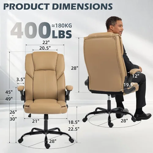 Vista 2 de Silla de oficina – Silla ejecutiva de cuero de escritorio de oficina con respaldo alto con función de balanceo – Ergonómica, transpirable, cómoda
