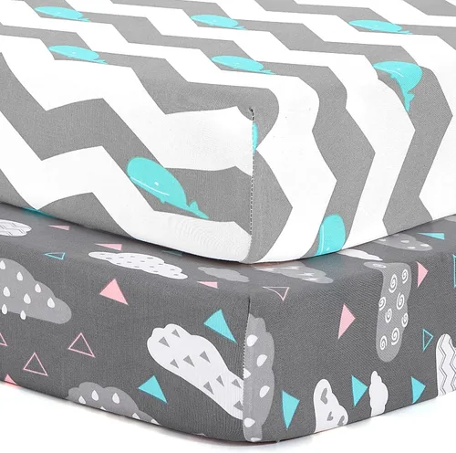 Vista 18 de Pack n Play Sheets BROLEX - Juego de 2 sábanas para cuna, juego de sábanas elásticas y portátiles para cuna, funda de colchón convertible