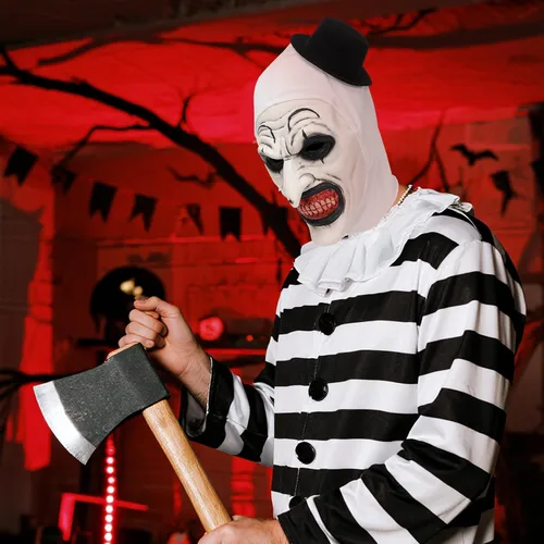 Vista 6 de Halloween Art - Máscara de payaso, disfraz de asesino de terror, máscara de silicona blanca de cara completa