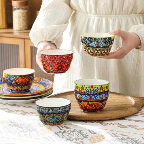 Vista 5 de vancasso Tazas de caldo de 8 onzas, cuencos pequeños bohemios, cuencos de postre para sopa, chile, helado, salsa de inmersión, tazas de café, aptos