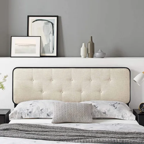 Vista 9 de Modway MOD-6233-BLK-BEI Collins - Cabecero tapizado con botones de tela y madera para cama matrimonial, color negro y beige