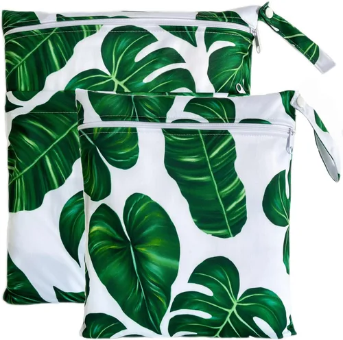 Vista 21 de Bolsa para pañales de tela, 2 bolsas impermeables y reutilizables con bolsillos con cremallera, lavable, reutilizable para viajes, playa, piscina