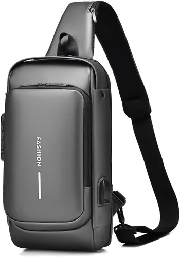 Vista 8 de FANDARE - Bolso de hombro para negocios, bolsa de pecho antirrobo con USB