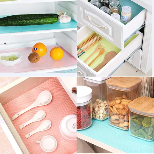 Vista 5 de Paquete de 10 alfombrillas para refrigerador, forros lavables para refrigerador, fáciles de limpiar, antideslizantes, sin BPA, colorido