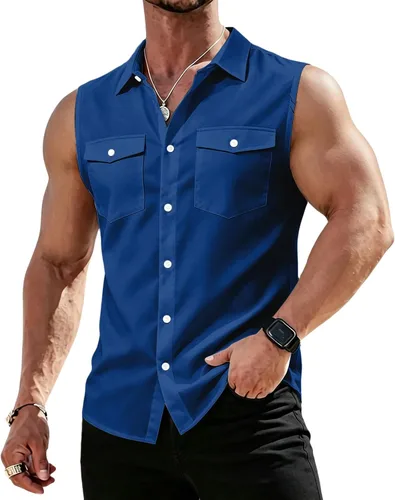 Vista 11 de RTRDE Mens Sleeveless Button Down Shirts Lightweight Casual Summer Beach Dress Tank Top, S-3XL