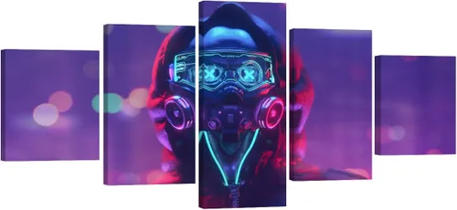 Vista 21 de Lienzo decorativo para pared, diseño de ciudad futurista Cyberpunk para sala de estar, impresión multipanel, obra de arte de cocina, pintura