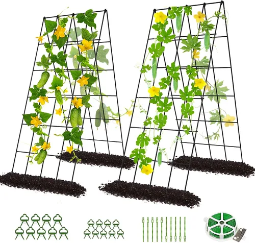 Vista 13 de DoCred Enrejado de jardín de metal con marco en A, 2 unidades, acero recubierto de PVC, perfecto para pepinos, calabaza, guisantes, enredaderas