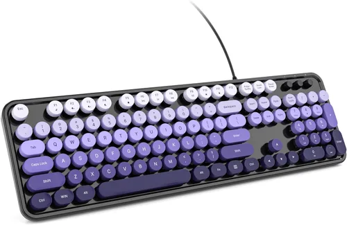 Vista 13 de KNOWSQT - Teclado de computadora con cable, color púrpura, retro, tamaño completo, tapa de tecla redonda, lindo, para enchufar y usar, para Windows
