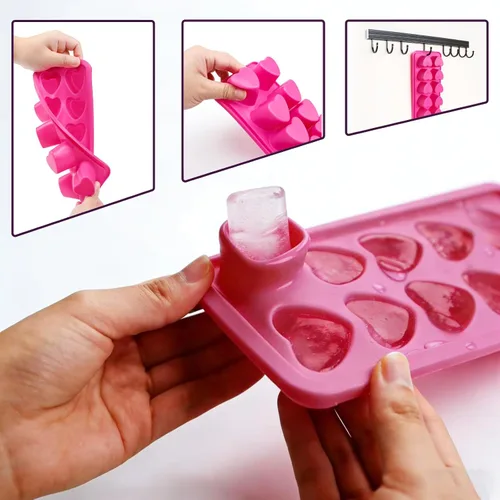 Vista 2 de Molde de silicona para cubitos de hielo en forma de corazón, paquete de 2