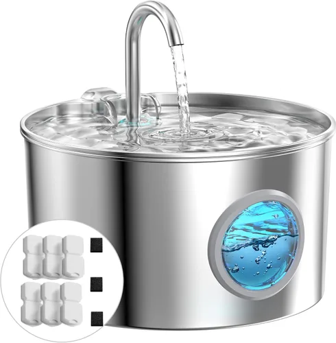 Vista 10 de Fuente de agua para gatos de acero inoxidable: fuente para gatos de 74 oz/2.2 L para beber - Fuente de agua para mascotas para gatos