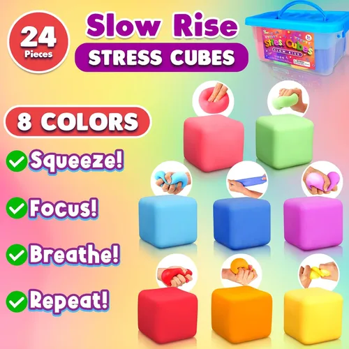 Vista 5 de Paquete de 24 Cubos Antiestrés de Elevación Lenta, Pelotas Antiestrés de Masa de Tamaño Grande, Juguetes Fidget para Alivio de Ansiedad, Fidgets