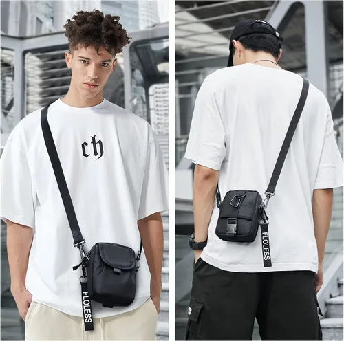Vista 2 de Bolso cruzado para hombre bolso de hombro para teléfono para pasaporte pequeño bolso lateral para hombre negro