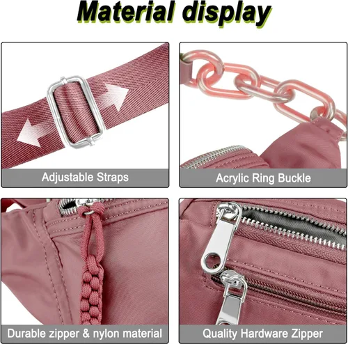 Vista 3 de Bolso pequeño de la honda para las mujeres del riñonera de nylon con la correa ajustable, Rosado