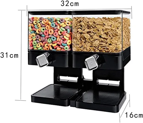 Vista 2 de TopHomer Dispensador de cereales de doble control con bandeja inferior desmontable y diseño de salida de paleta de rueda para organización de Negro