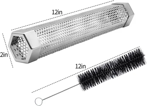 Vista 5 de Tubo ahumador de pellets, 1 paquete de 12 pulgadas Tubo ahumador con cepillo, acero inoxidable premium, 5 horas de humo intenso Tubo ahumador