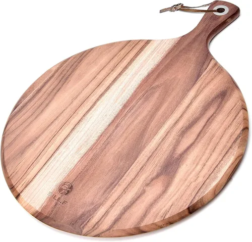 Vista 9 de BILL.F Pala para Pizza de Madera de Acacia, Tabla de Cortar de 10", Tabla de Paddle para Queso, Bandeja de Pan y Galletas para Servir y Preparación