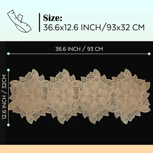 Vista 5 de FAVE Camino de mesa dorado de 36 pulgadas con forma de flor, camino de mesa corto lavable para bodas, banquetes, cumpleaños, fiestas, restaurantes