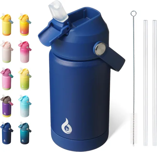 Vista 29 de BJPKPK - Botella de agua aislada con tapa de popote, 532 ml Botellas termo con boquilla suave, asa flexible y base antideslizante, libre de BPA, a