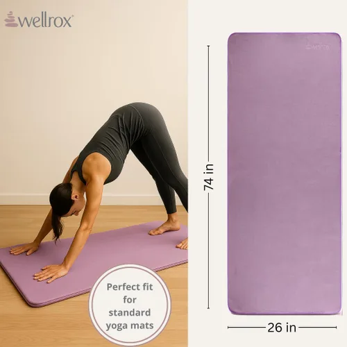 Vista 5 de Wellrox Toalla de yoga antideslizante - Toalla de mano y esterilla para yoga, pilates y fitness (lavanda)