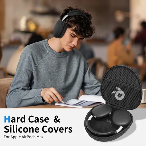 Vista 2 de Funda rígida para AirPods Max con modo de sueño, funda de transporte para auriculares con almohadillas de silicona para AirPods
