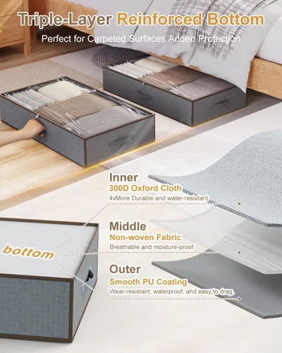 Vista 3 de Almacenamiento grande debajo de la cama, [2 unidades/tela inferior mejorada] Diseño apto para alfombras debajo de la cama contenedores