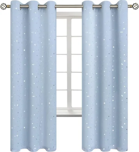 Vista 69 de BGment Cortinas opacas para dormitorio infantil, con aislamiento térmico, con ojales, estampado de estrellas plateadas, cortinas para oscurecer