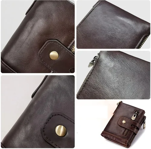 Vista 3 de TAUFE Men's Wallets, Cowhide Genuine Leather Men Wallet Coin Purse Mini Card Holder Chain Male Walet Pocket Chain