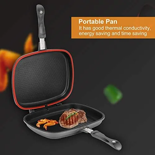 Vista 3 de CHICIRIS Sartén de doble cara, sartén de aluminio para cocina, parrilla doble multiusos para tortilla de huevo, sándwich, carne, barbacoa, panini