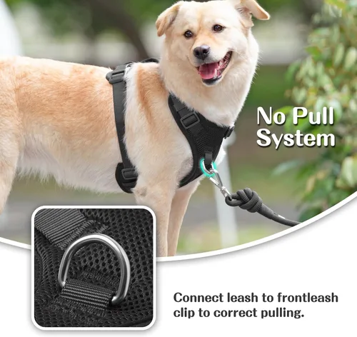 Vista 2 de Arnés sin tirones para perros pequeños, medianos y grandes, chaleco de malla ajustable de 2 capas con doble clip, a prueba de escapes, liberación