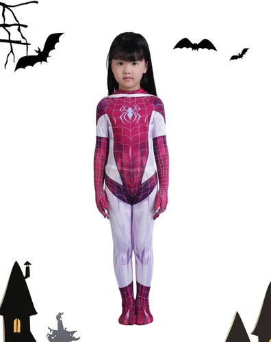 Vista 6 de waypool Disfraz de araña para niños, disfraz de superhéroe para Halloween, unisex, 3D de elastano, overol con máscara y capa, conjunto completo