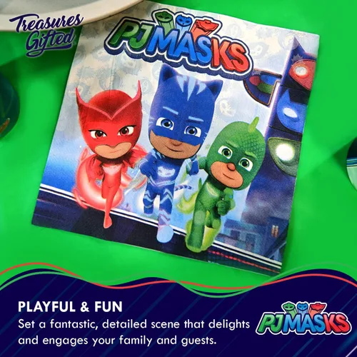 Vista 4 de Treasures Gifted Servilletas de PJ Masks con licencia oficial, paquete de 16 – Suministros de fiesta de PJ Masks – Suministros para fiesta