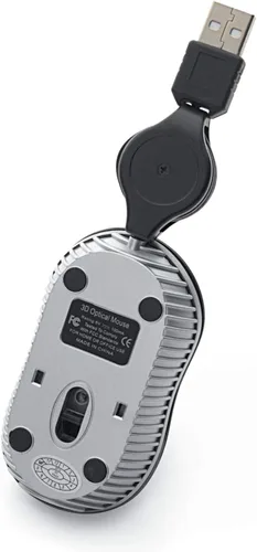 Vista 9 de Verbatim Ratón óptico con cable mini USB-A para computadora – Plug & Play con cable pequeño de viaje con cable retráctil – Negro 98113