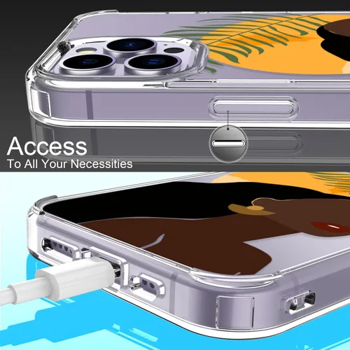 Vista 6 de LUHOURI Funda para iPhone 15 Pro con protector de pantalla, acrílico transparente Funda protectora de carga inalámbrica, ajuste delgado, diseños