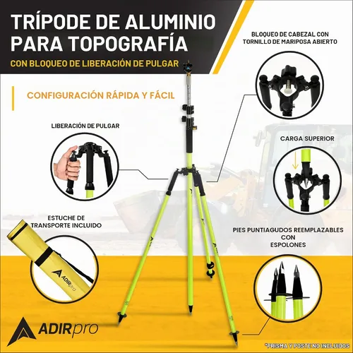 Vista 2 de AdirPro Trípode de poste de prisma de aluminio Trípode de poste de rango ajustable con abrazadera de liberación rápida para poste de Verde