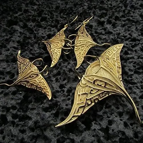 Vista 3 de Pendientes de mantarraya de mantarraya de oro vermeil de oro de 18 quilates Océano Playa Regalo Joyas Hechos a mano Únicos