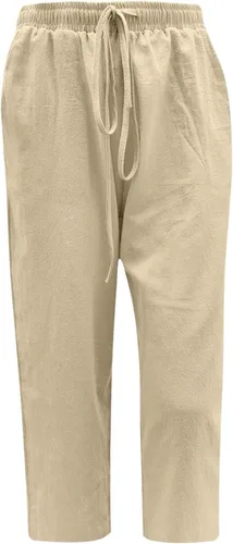 Vista 2 de Linen Capri Pants for Women 2023 Straight Leg Cropped Trousers Solid Color Drawstring High Waist Shorts with Pockets