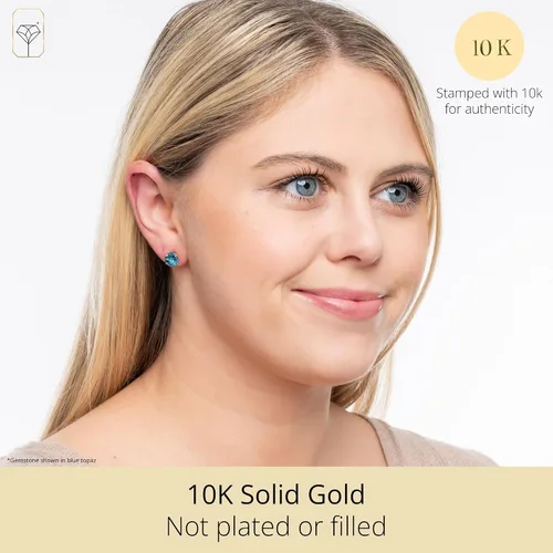 Vista 2 de Aretes redondos de oro de 10 quilates con piedra natal de 0.315 in para mujer MAX + STONE